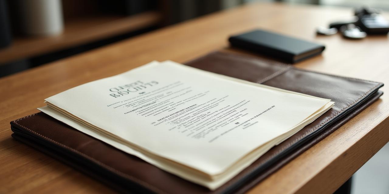 Luxe lederen map met juridische documenten op een houten tafel